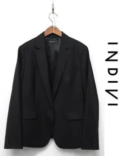 B568 INDIVI テーラードジャケット ストライプ 1つボタン 42 黒