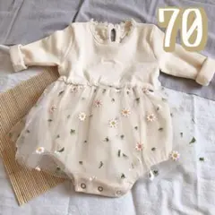 【再入荷】ベビー ロンパース ドレス ボディスーツ　チュールスカート　長袖　70