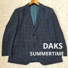 美品 DAKS SUMMERTIMEテーラードジャケット 紺チェック柄 大きめLのサムネイル