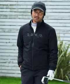 【極美品・リバー】23区ゴルフ　異素材　洗える　保温ストレッチ　ロゴ　グレーM