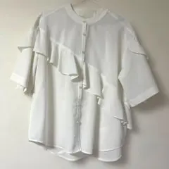 ジーナシス　ブラウス　フリルシャツ　フリーサイズ　白　JEANASIS