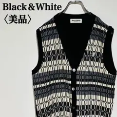 【最終値下げ】【美品】ブラックアンドホワイト　刺繍 ストライプベスト