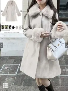 タグ付　GRL パールブローチ付きファーフレアコート【ze786】アイボリー S