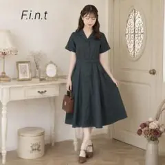 Fint★　フィント　ワンピース　縫いとめタック開衿シャツワンピース　グリーンのサムネイル