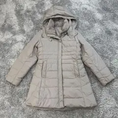 あーと 様専用　s1569　☆ダウンコート【M】グレージュ フード付き ミドル丈