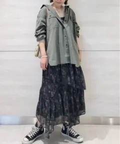 【Babylon2022年モデル】ランダムティアードスカート　ブラック　38