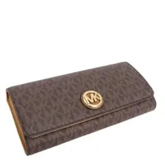 マイケルコース 長財布 ダークブラウンモノグラム柄　MK金ロゴ