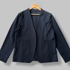 【極美品】ソージュ ウールライクノーカラージャケット テーラード ネイビー XL