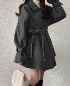 GRL 襟2Wayリボンベルト付きショート丈コート[kz159]