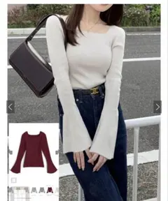 レディース GRL オフホワイト スクエアネック ニットトップス