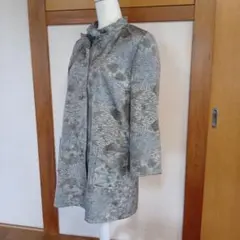 正絹大島紬リメイク半袖ロールカラーブラウスと単衣コートのアンサンブル
