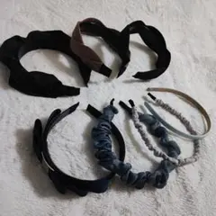 大人カラー カチューシャ まとめ売り 7点セット／黒・ネイビー・ブラウン系