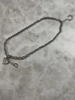 シルバー ネックレス ビジュー チェーン D チャーム ダブル