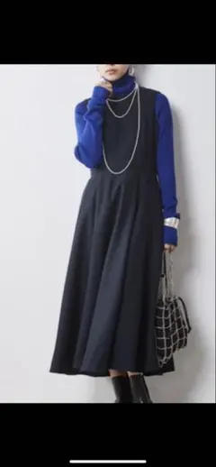 シックスタイル 新品タグ付CHIC STYLE ワンピース 紺 ネイビー 着痩せ