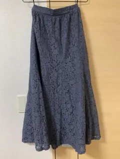ダークブルー レース ロングスカート