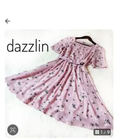 可憐　dazzlin 薄ピンク色花柄ひざ丈ワンピース 半袖