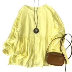 美品 アーバンリサーチドアーズ コットンボイルギャザーブラウス イエロー