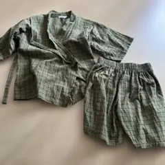 ペアマノン　ユニセックス甚平　120センチ　カーキチェック