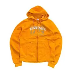 7AS3【SOFFE】フロントプリント　ジップアップパーカー　オレンジ　古着