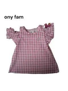 any famピンク・白 ギンガムチェック柄 フリル袖 トップス
