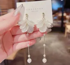 シェルフラワー ピアス パール ロングイヤリング ウェディング フォーマル