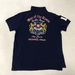 【レア】Ralph Lauren 半袖ポロシャツ バック刺繍　ネイビー　L