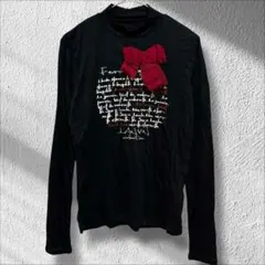 ランバンコレクション　ボトルネック　リボン刺繍　プリントロングスリーブカットソー