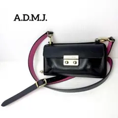 A.D.M.J. ウォレットショルダーバッグ　黒×ピンク　サフィアーノ　立体のサムネイル