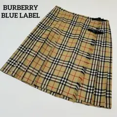 極美品 バーバリーブルーレーベル ノバチェック プリーツ 巻きスカート ベルト