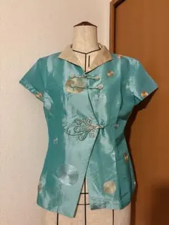 古着 ターコイズ 半袖 アジアンスタイル シャツ