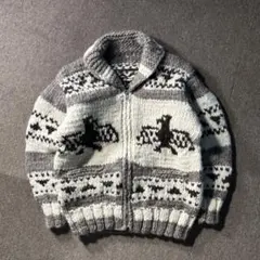 カナダ製 カウチンニットセーター サンダーバード ジップアップ ヴィンテージ