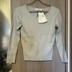 MISCH MASCH ビジュー リブ ニット グレー
