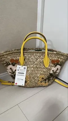 ZARA｜刺繍　カゴバッグ｜Mサイズ