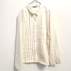 長袖 シャツ ブラウス アイボリー クリーム色 プリーツ レディース トップス