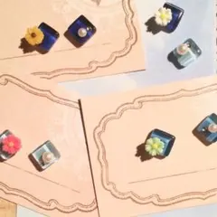 お花の ガラス タイル ピアス イヤリング