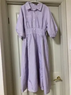 ストライプシャツワンピース（紫）
