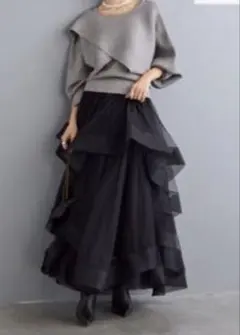 Frene ブラック フレアスカート 大人気　チュール