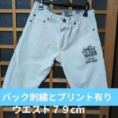 ホワイトデニムショートパンツタグ表示ウエスト７９cmギャングバスター