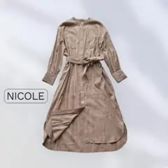 NICOLE ニコル　シャツワンピース　フレア　ロング　バンドカラー　リボン　M
