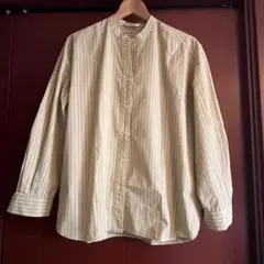 ドゥクラッセ　ラメストライプバンドカラーシャツ M イエローグリーン　完売品