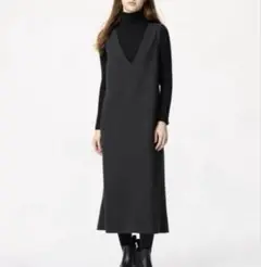 [美品] UNIQLO ブラッシュドジャージジャンパースカート　ブラック　Ｌ
