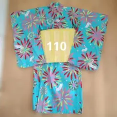 浴衣 110サイズ 花火　水色