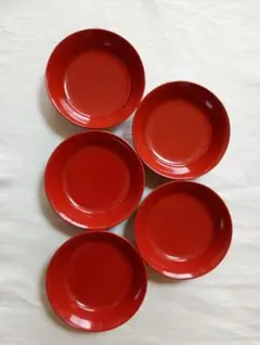 赤い漆器皿5枚セット