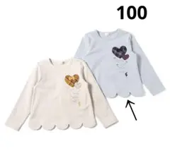 【KP ニットプランナー】スカラップ青チェック長袖カットソー100㎝
