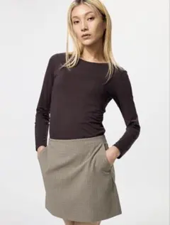 ユニクロ ヒートテッククルーネックT ダークブラウン M