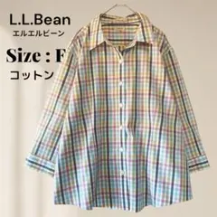 L.L. Bean 7分袖　チェック柄　コットン　シャツ フリー　オーバーサイズ