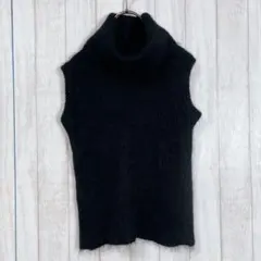 レディース トップス (F)ノースリーブ　ニット　ベスト ブラック ふわふわ