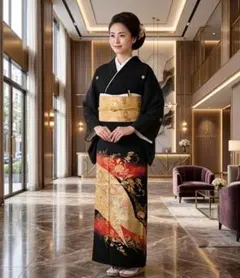 十日町友禅　関芳「泰常」　黒留袖　更紗花唐草文　暈し染め　金彩　漆黒の美　結婚式