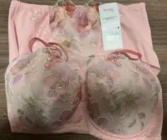 Wing Wacoal 花柄 ブラジャー ショーツ セット ピンク E70