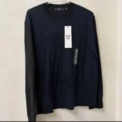 新品ユニクロ　+J カシミヤ　ネイビー×ブラッククルーネックセーター　Mサイズ
